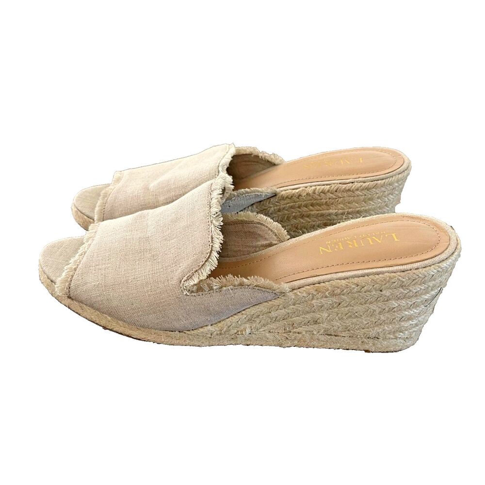 Lauren Ralph Lauren Carlynda Espadrille Wedge Sandals Women’s 10B Natural Linen